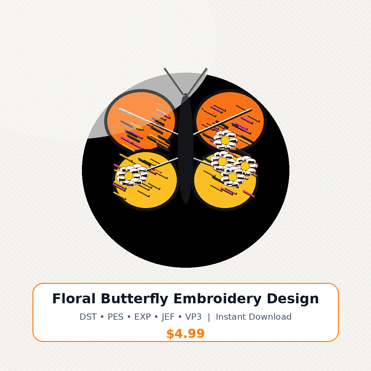 Floral Butterfly Embroidery Design